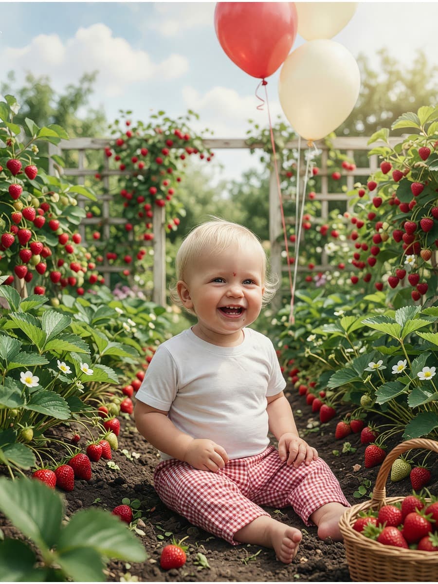 Ripe strawberries and raspberries, in a summer garden.